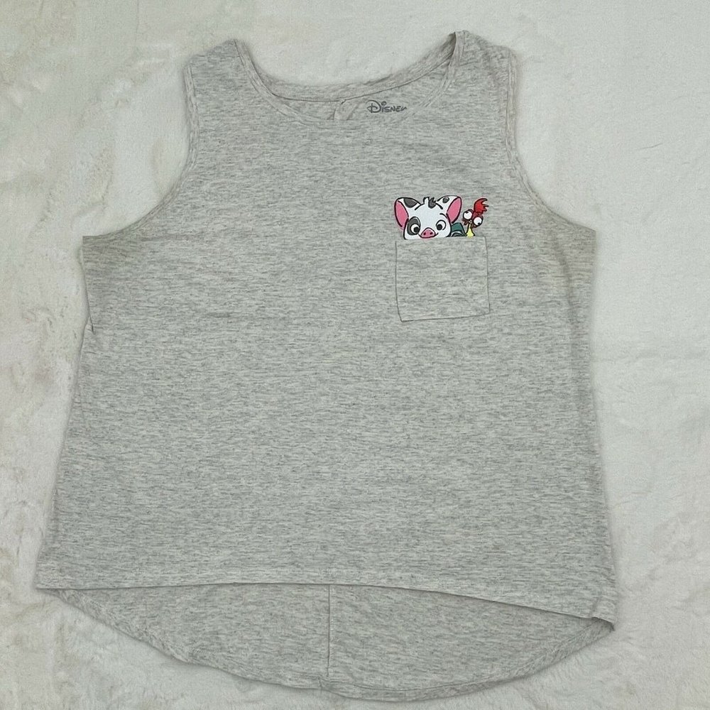 Disney Hot Topic Hei Hei & Pua in Pocket Junior’s XL Tank Gray & White